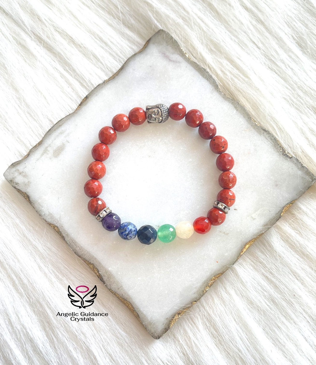 Seven Chakras With Red Jasper Buddha Faceted Bracelet