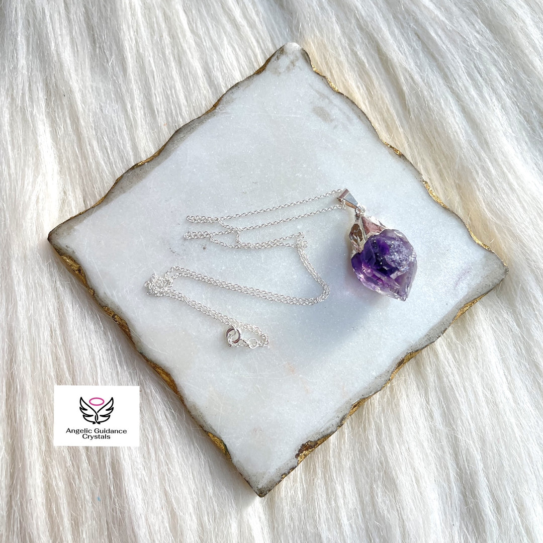 Amethyst Natural Point Sterling Silver Chain Necklace