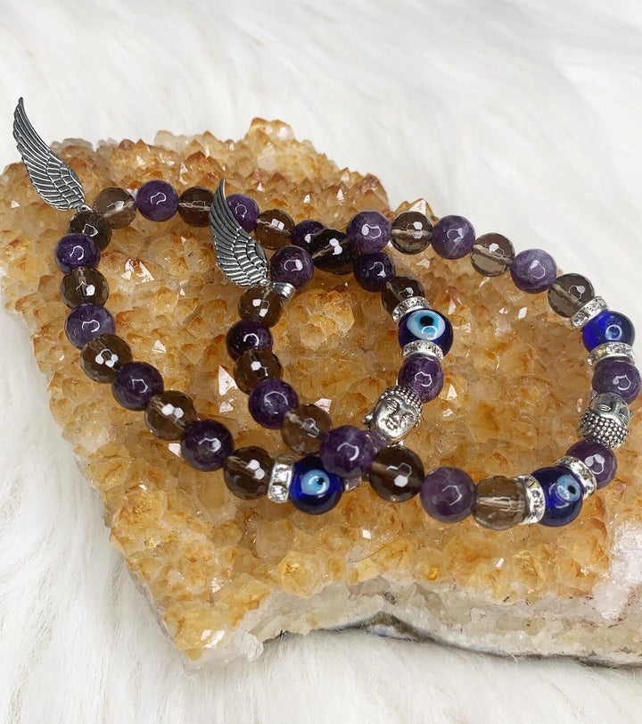 Smoky Quartz Amethyst Faceted Bracelet