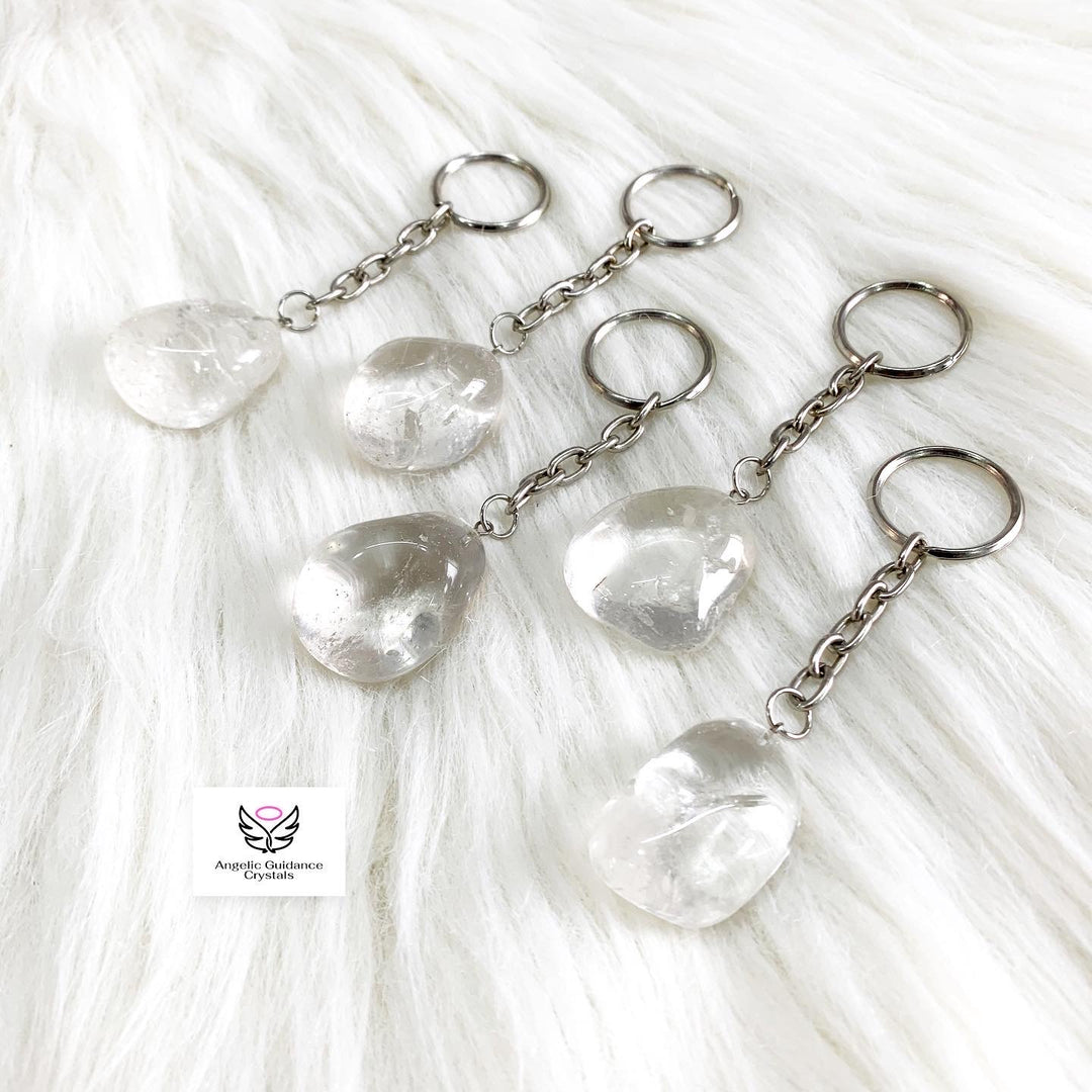 Clear Quartz Natural Tumble Keychain