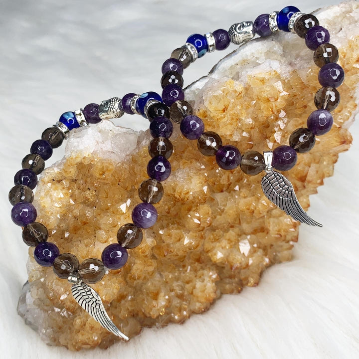 Smoky Quartz Amethyst Faceted Bracelet