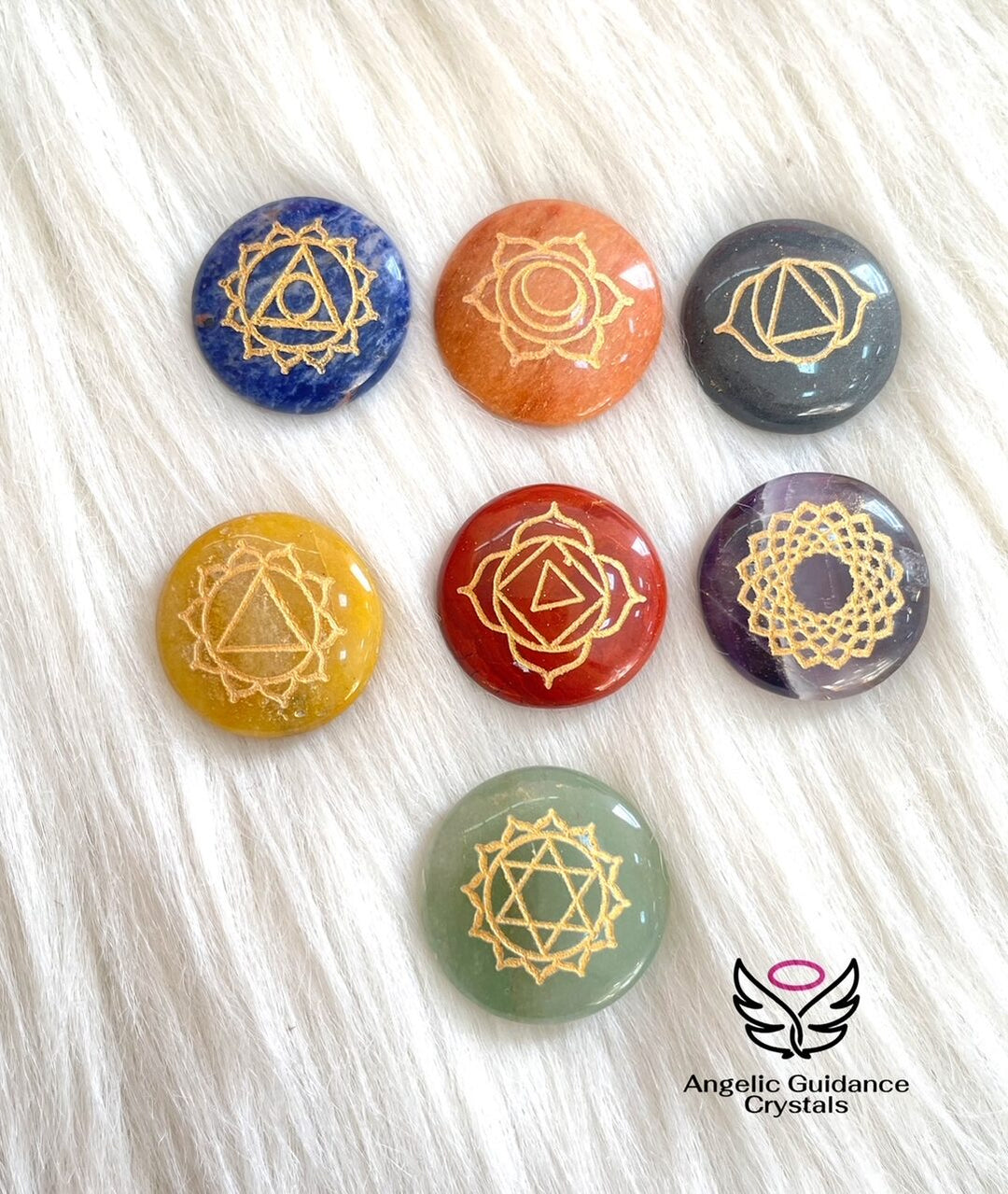 Seven Chakra Engraved Palmstone Set