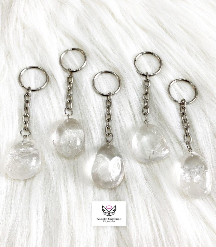 Clear Quartz Natural Tumble Keychain