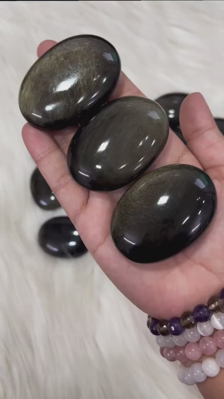 Black Golden Obsidian Palm Stone AAA