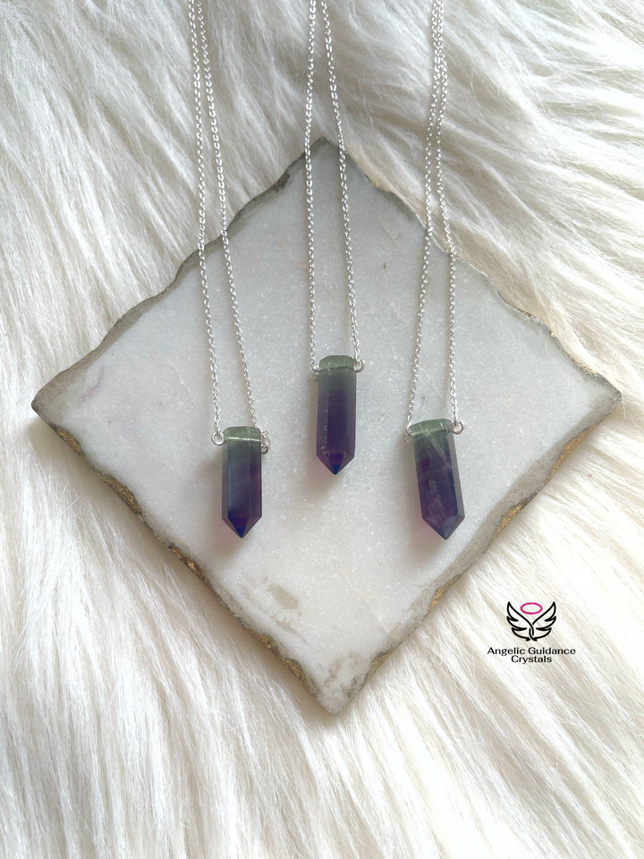 Rainbow Fluorite Small Pendant Silver Necklace