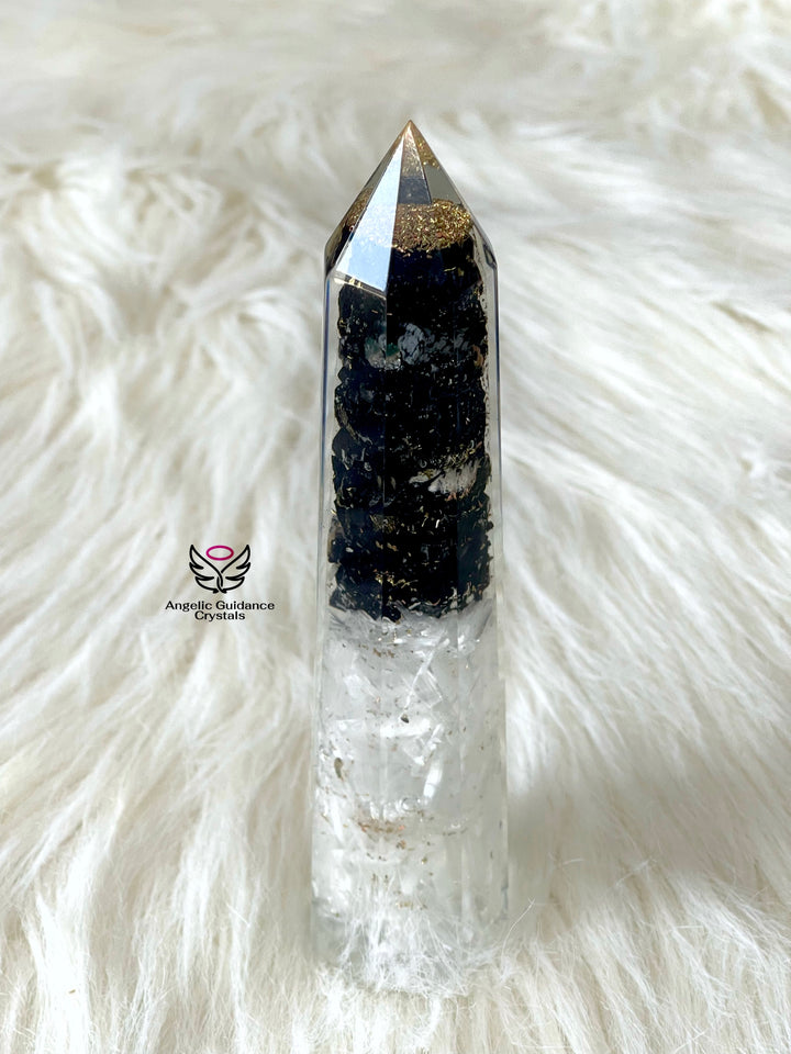 Black Tourmaline And Selenite Orgone Tower