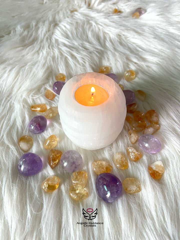 Selenite Candle Holder Circular Large