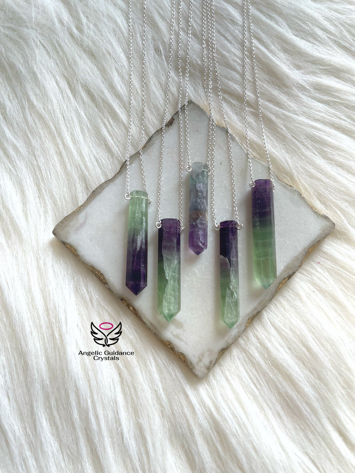 Rainbow Fluorite Large Pendant Silver Necklace