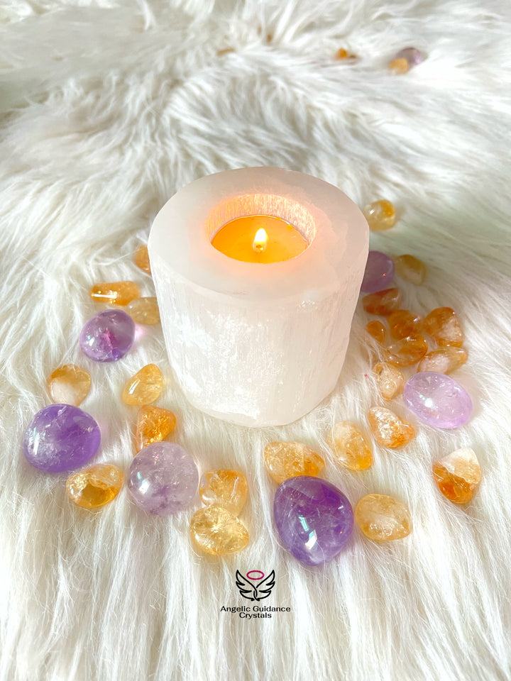 Selenite Candle Holder Round Shape