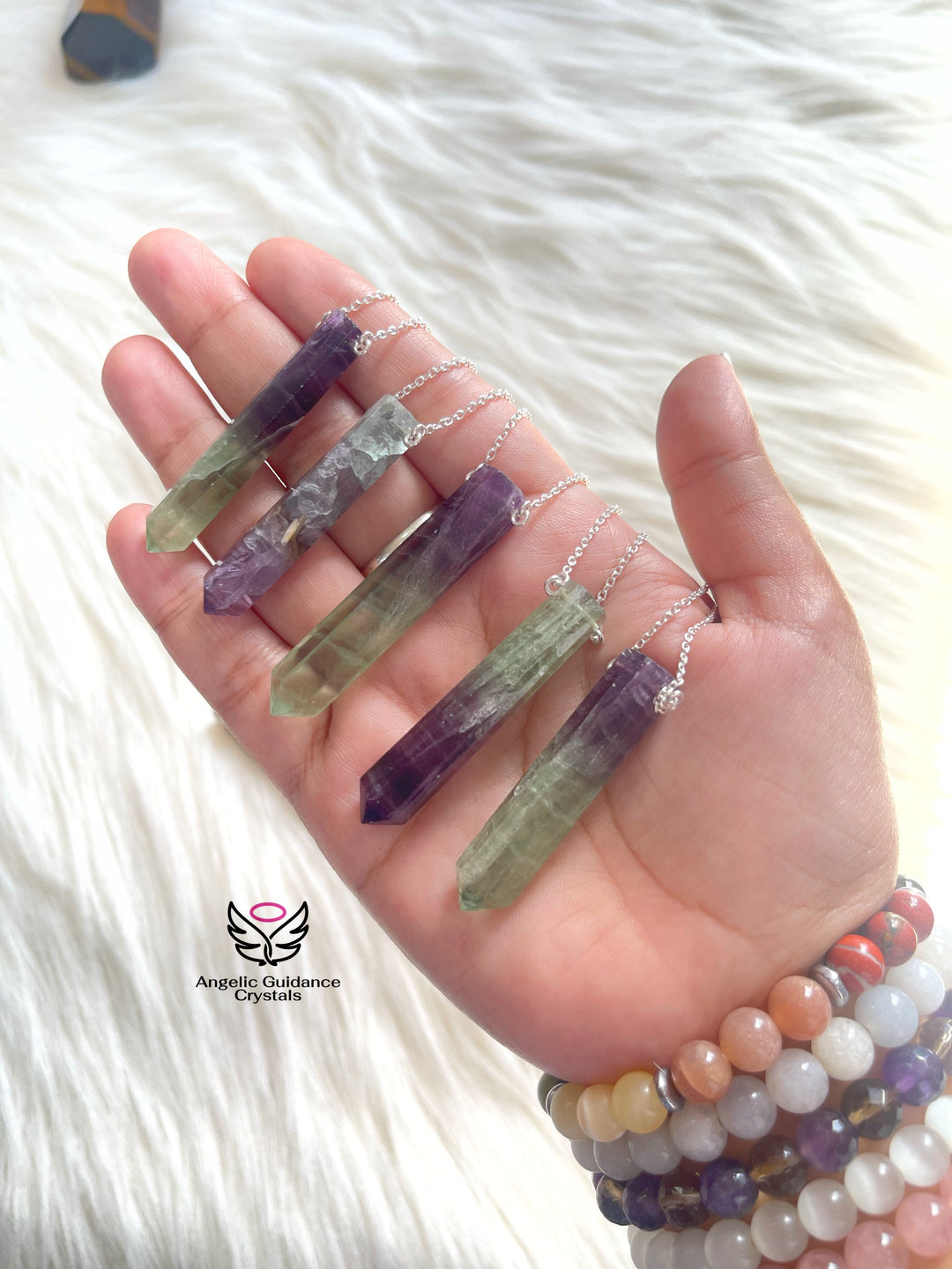 Rainbow Fluorite Large Pendant Silver Necklace