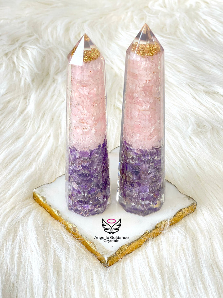 Amethyst And Rose Quartz Orgone Tower