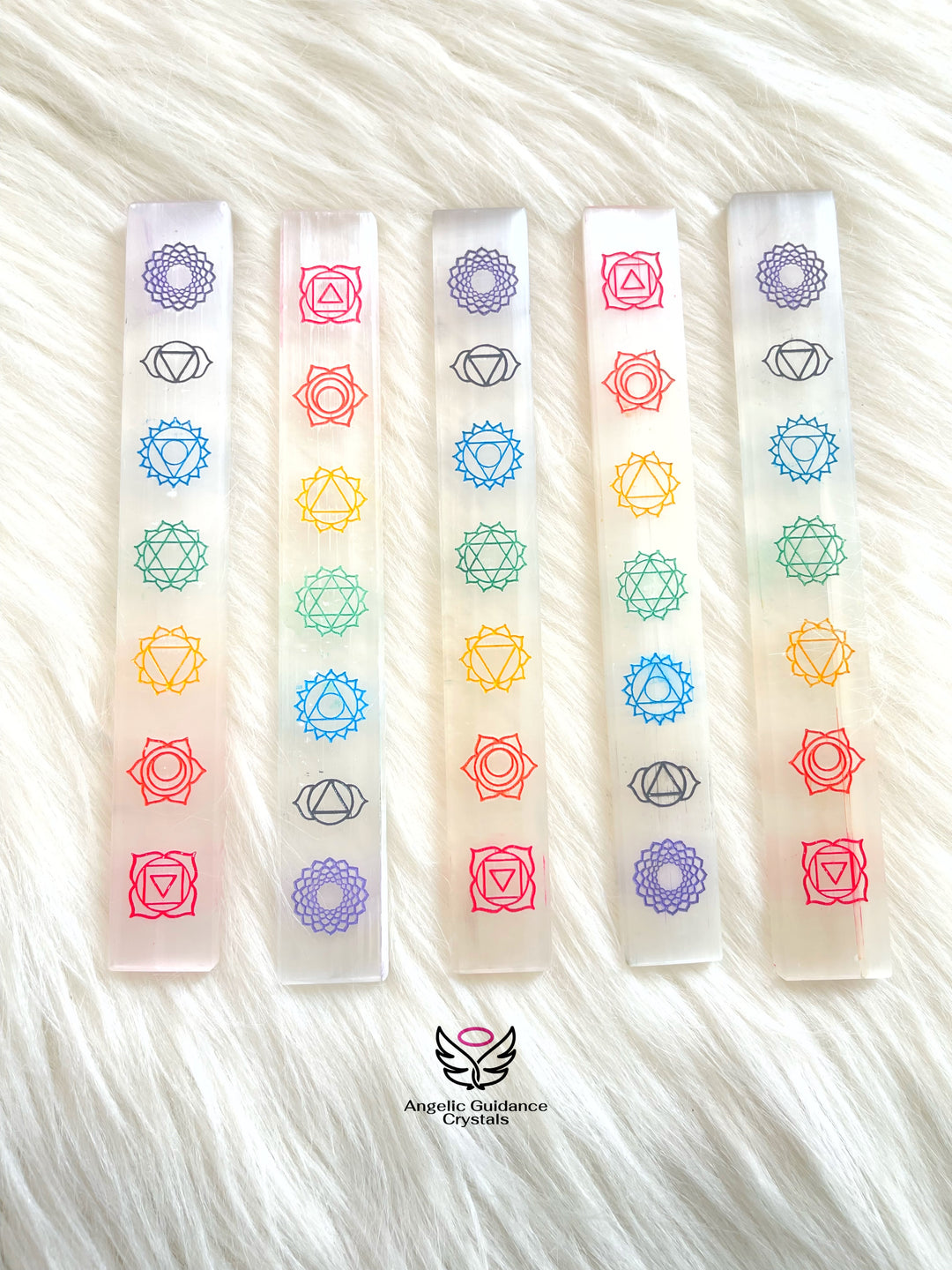 Selenite Seven Chakras Engraved Wand