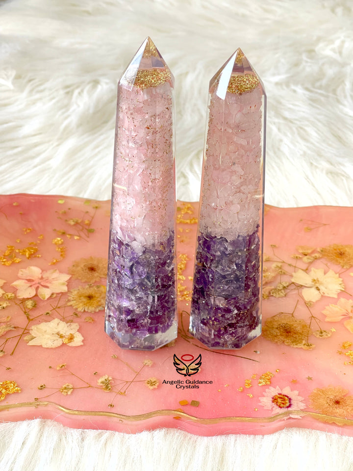 Amethyst And Rose Quartz Orgone Tower