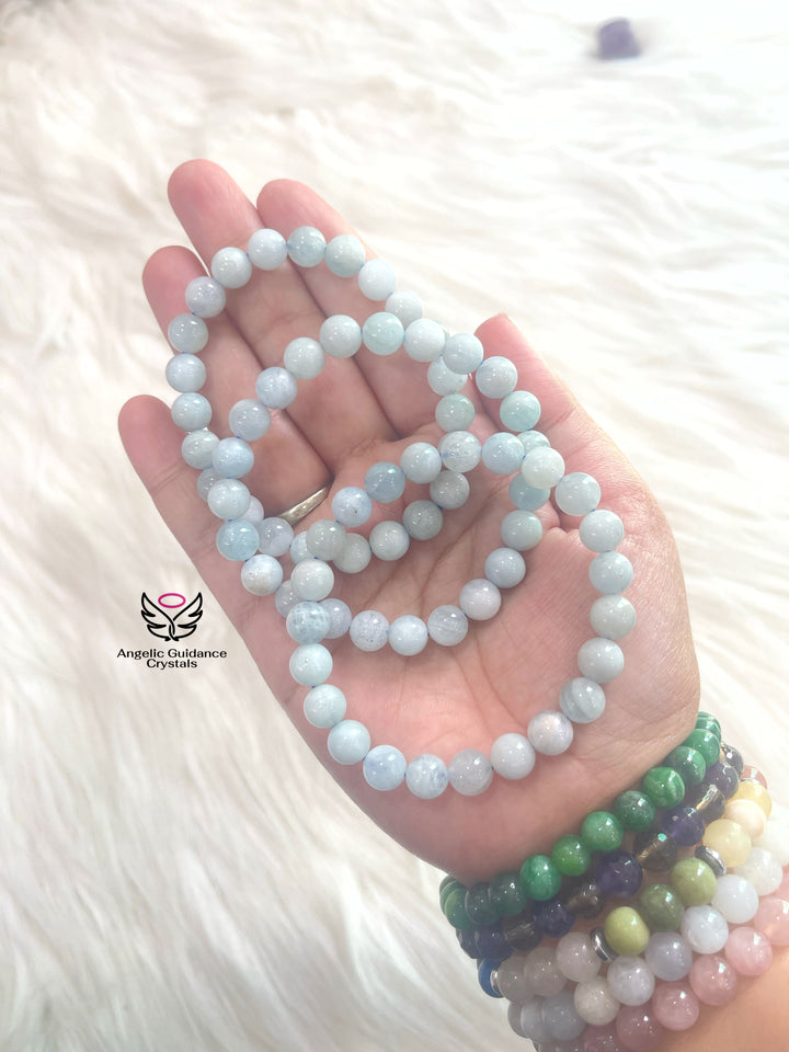 Aquamarine Cloudy Round Bracelet AA