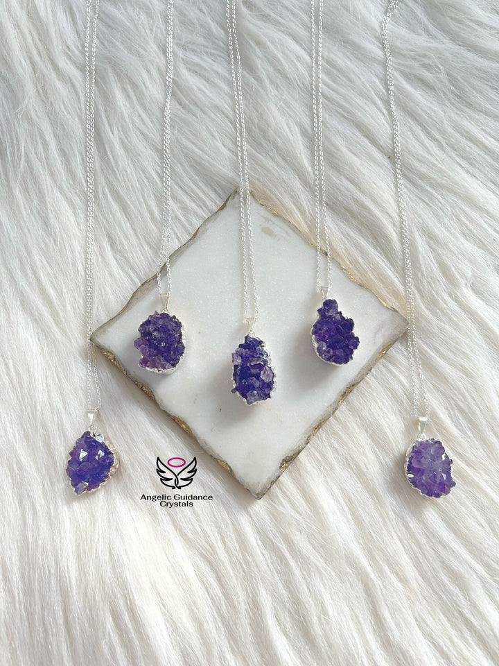 Amethyst Cluster Sterling Silver Chain Necklace